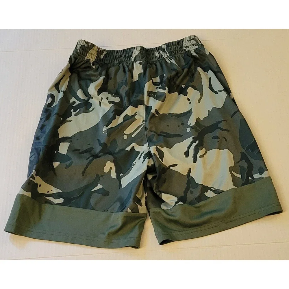 Adidas Green Camo Athletic Shorts Kids L Knit Polyester Drawstring Elastic Waist